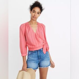Madewell Cecilia Pink Striped Wrap Top XS